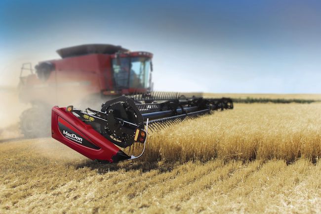 MacDon windrower front — extended from 40ft to 42ft in the HFR workshop